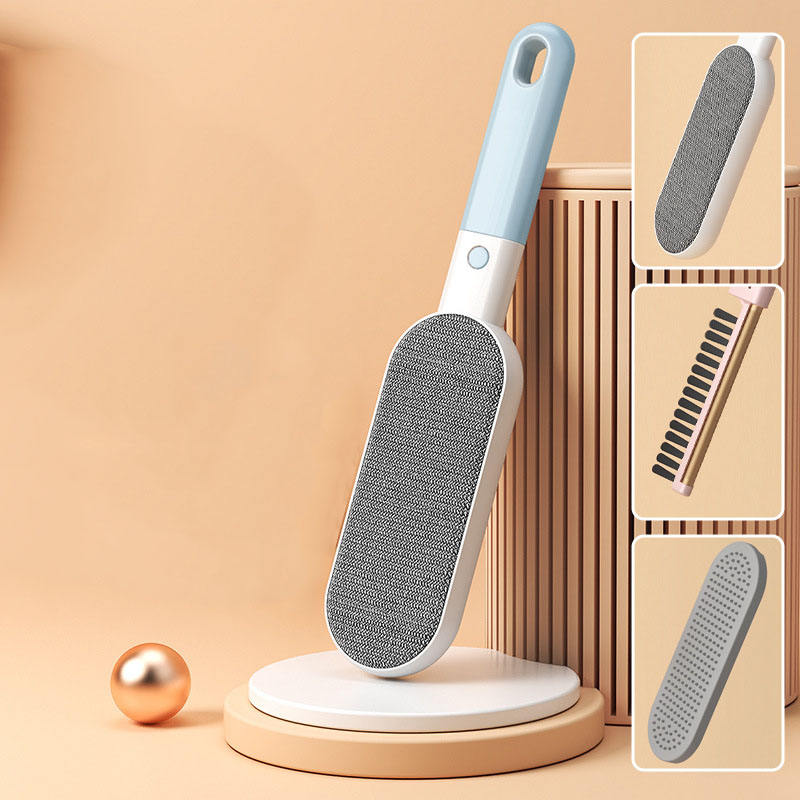 Reusable Pet Hair Remover in blue on a display stand