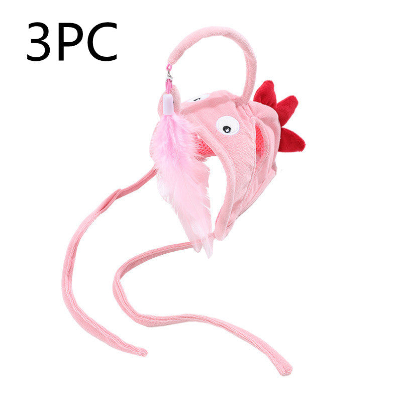 Head-Worn Feather Teaser Hat for Cats - Set30