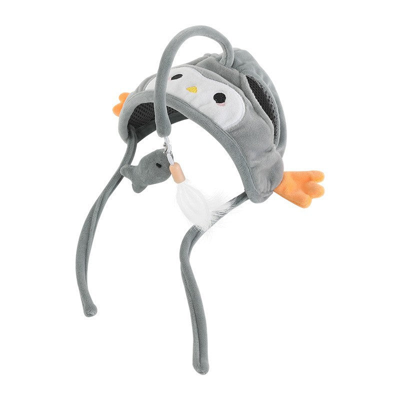 Head-Worn Feather Teaser Hat for Cats - Grey B