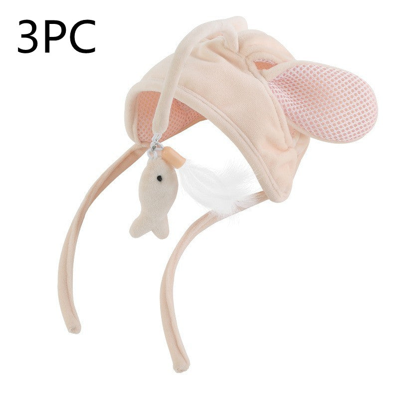 Head-Worn Feather Teaser Hat for Cats - Set8