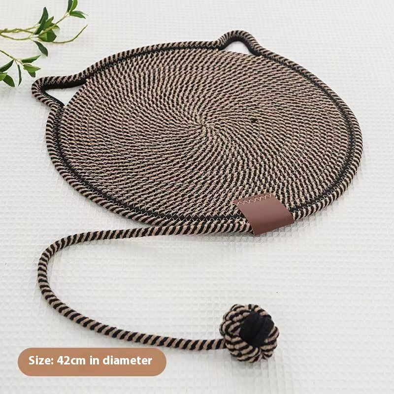 Braided Cotton Rope Cat Scratching Mat - Black Toy Ball