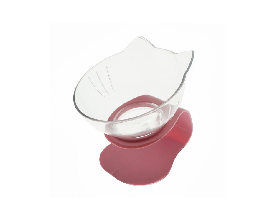 Cat Head Tilted Double Bowl - Single clear pink