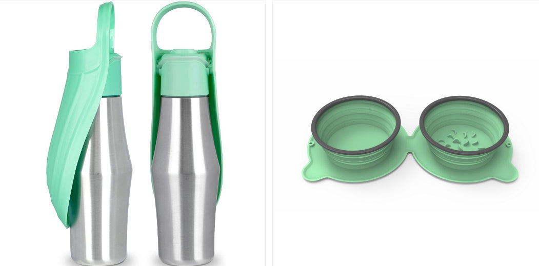 Stainless Steel Dog Water Bottle with Leaf Bowl - Set5
