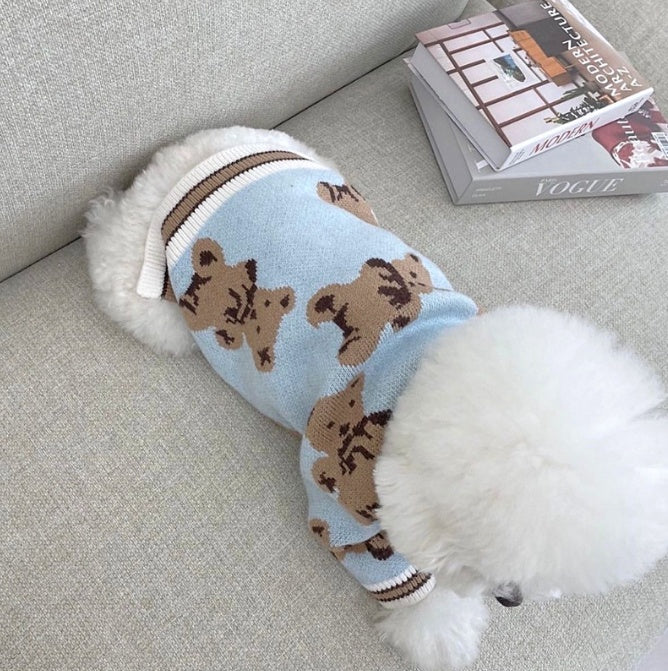 Knit Pet Sweater with Leash Hole - Light Blue / L