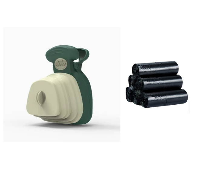 Foldable Poop Scooper With Bag Dispenser - Green mustard Set / Small